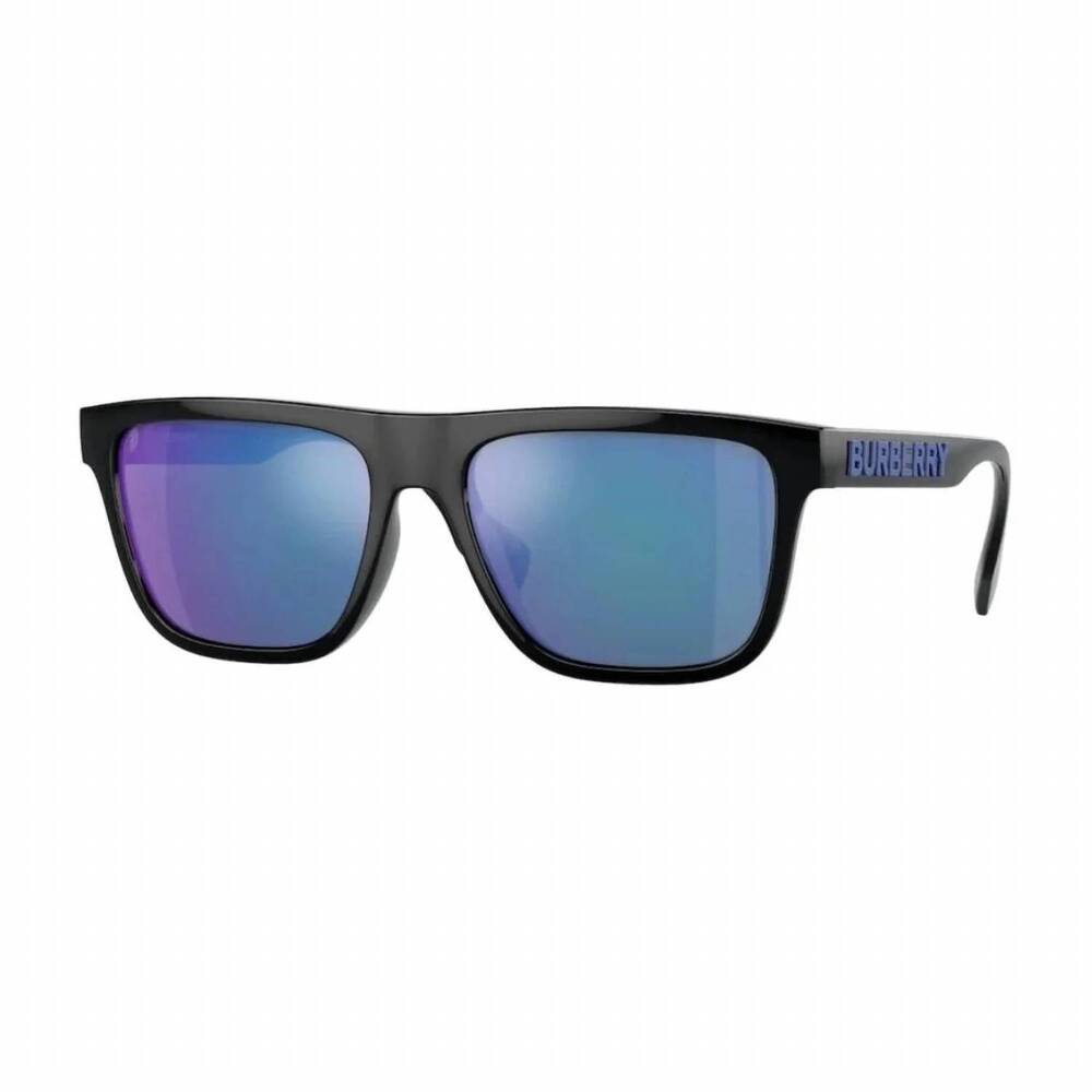 NEW BURBERRY men's square sunglasses in black/  light green mirror blue